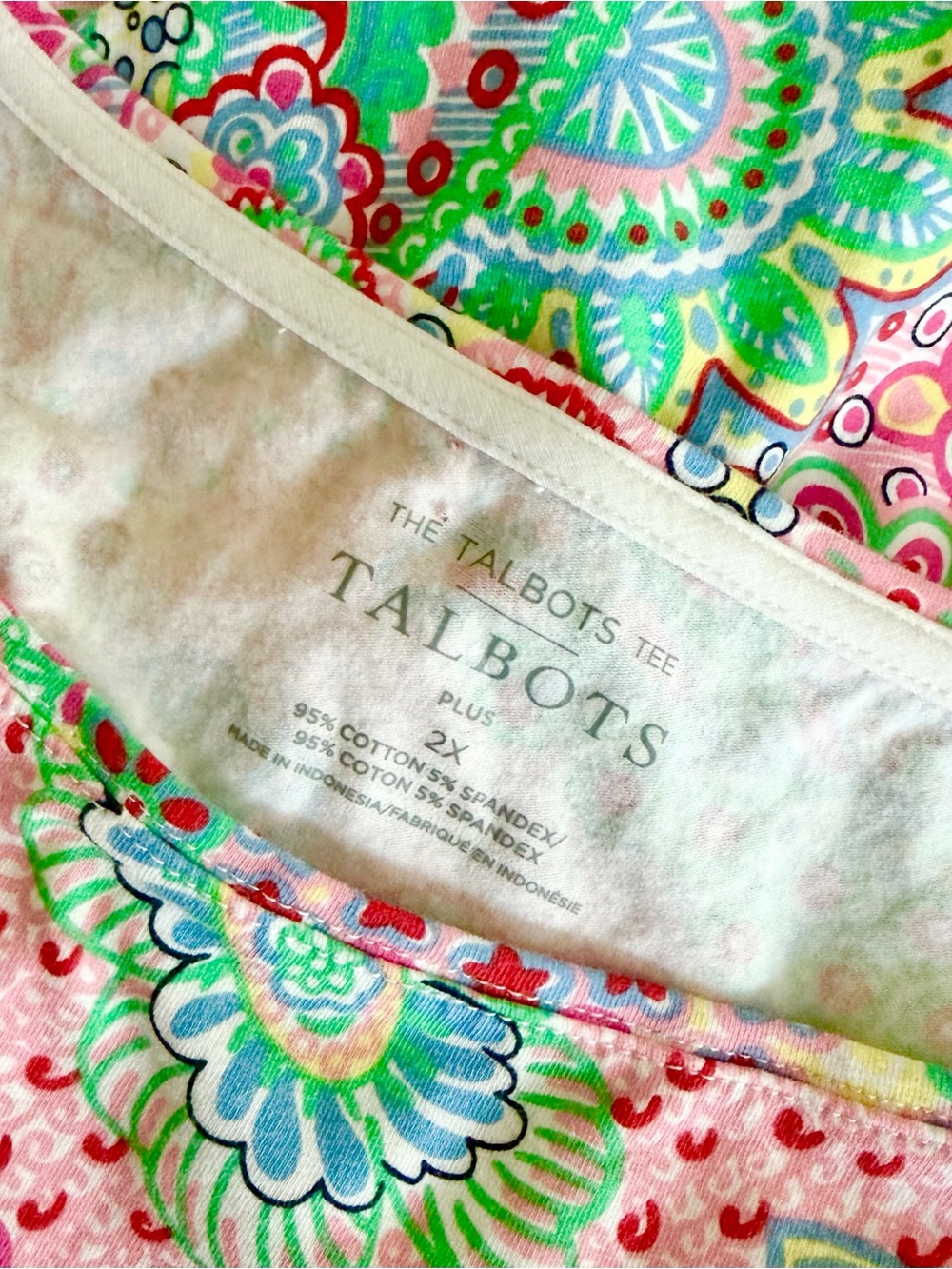 Talbots Bateau Neck Dreamy Paisley 3/4 Sleeve Cotton Tee - Picture 5 of 7